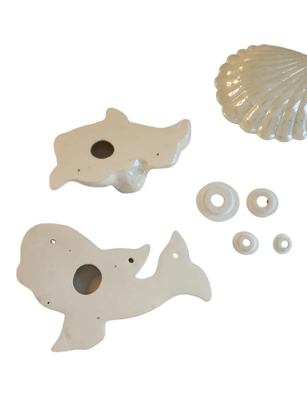 Vintage 1950s White Ceramic Fish Wall Plaques Featuring a Pearly Luster Finish s